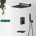Matte Black Concealed Rainfall & Waterfall Shower System with Tub Spout