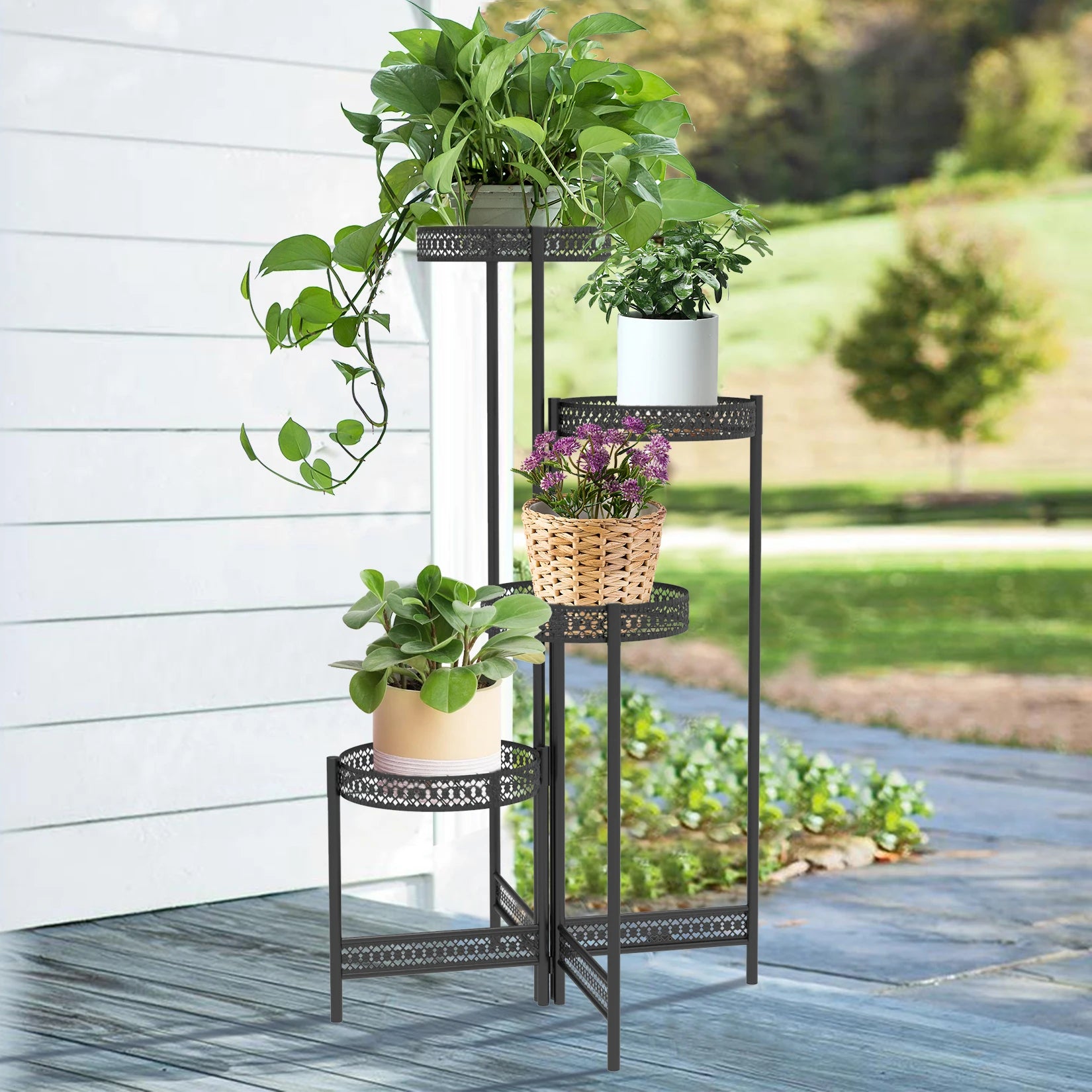 HavenHarbor Modern Metal Plant Stand – 3 & 4 Tier Foldable Indoor & Outdoor Plant Display