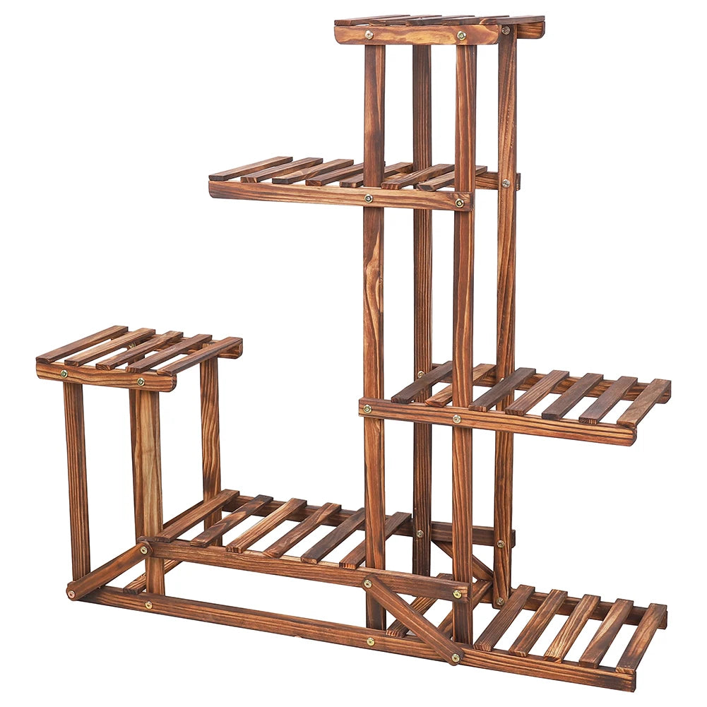 VerdeVista 6-Tier Wooden Plant Stand & Indoor Outdoor Display Shelf