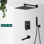 Matte Black Concealed Rainfall & Waterfall Shower System with Tub Spout