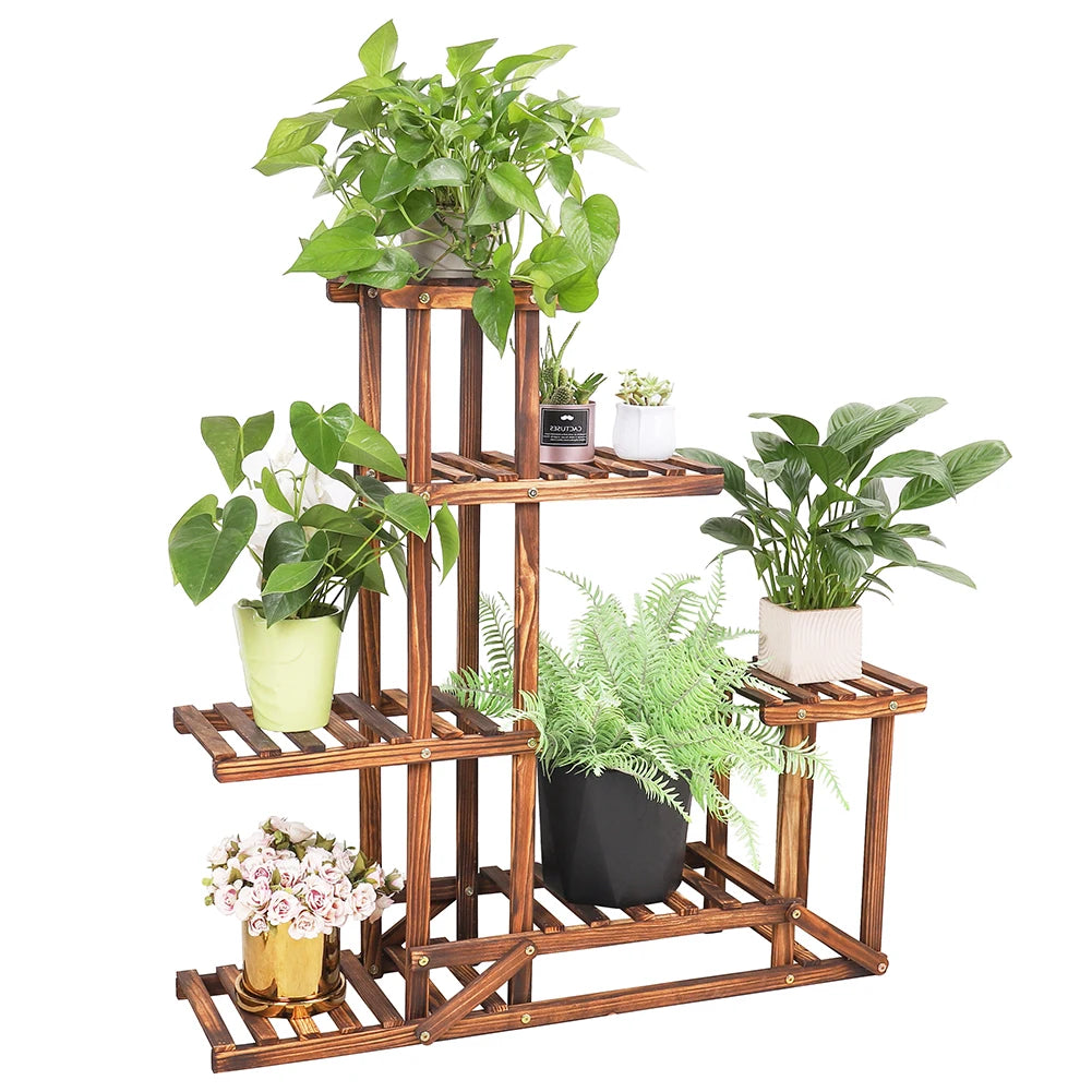 VerdeVista 6-Tier Wooden Plant Stand & Indoor Outdoor Display Shelf