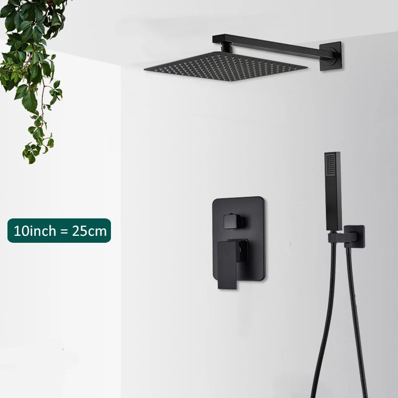 Matte Black Concealed Rainfall & Waterfall Shower System with Tub Spout