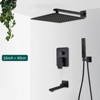 Matte Black Concealed Rainfall & Waterfall Shower System with Tub Spout