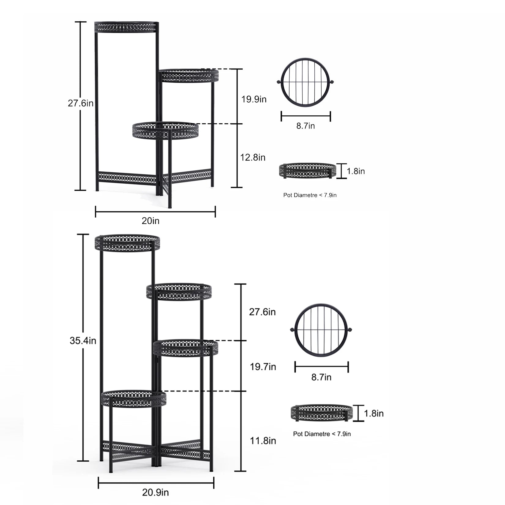 HavenHarbor Modern Metal Plant Stand – 3 & 4 Tier Foldable Indoor & Outdoor Plant Display