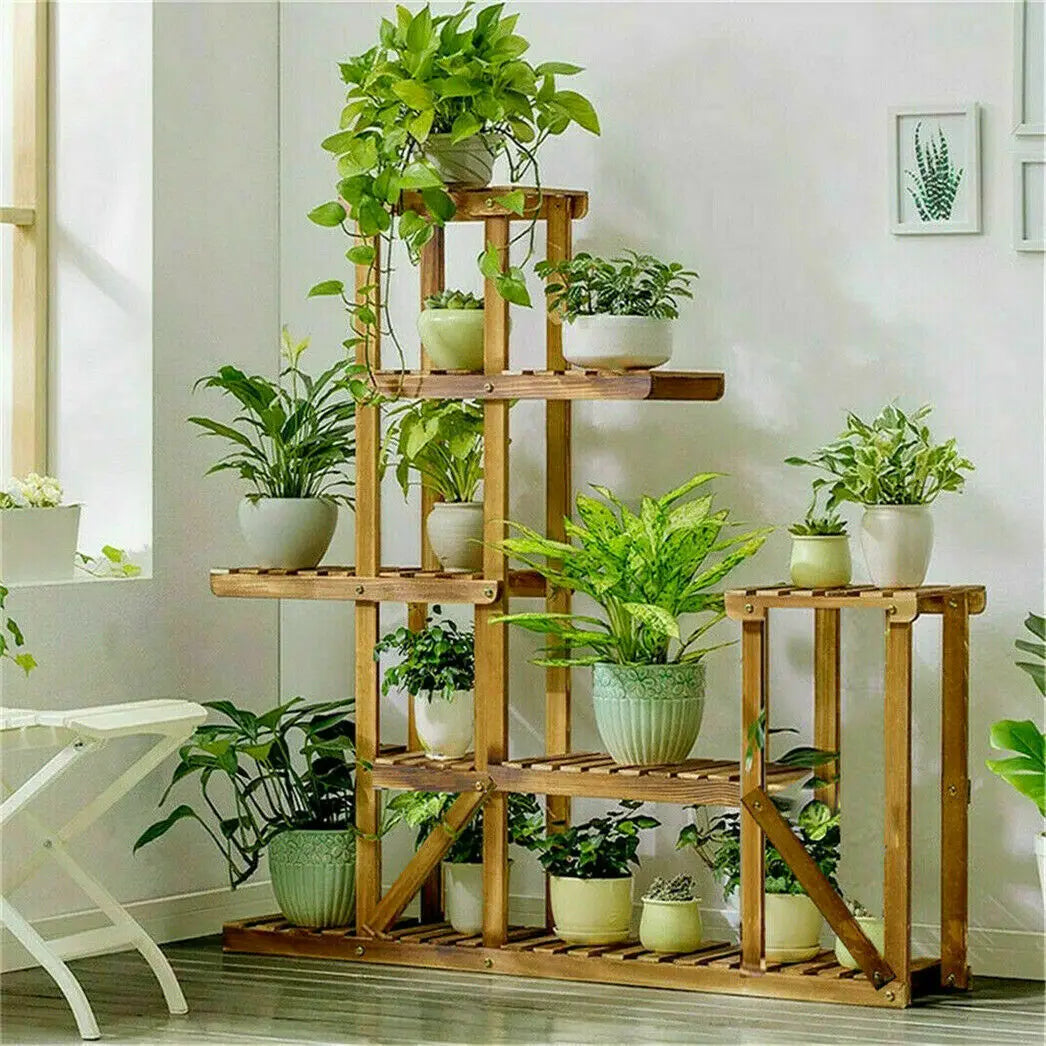 VerdeVista 6-Tier Wooden Plant Stand & Indoor Outdoor Display Shelf