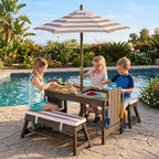 Kids Wooden Picnic Table Set with Umbrella and Sand Boxes