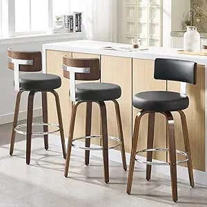 Walnut Crest Swivel Faux Leather Bar Stools