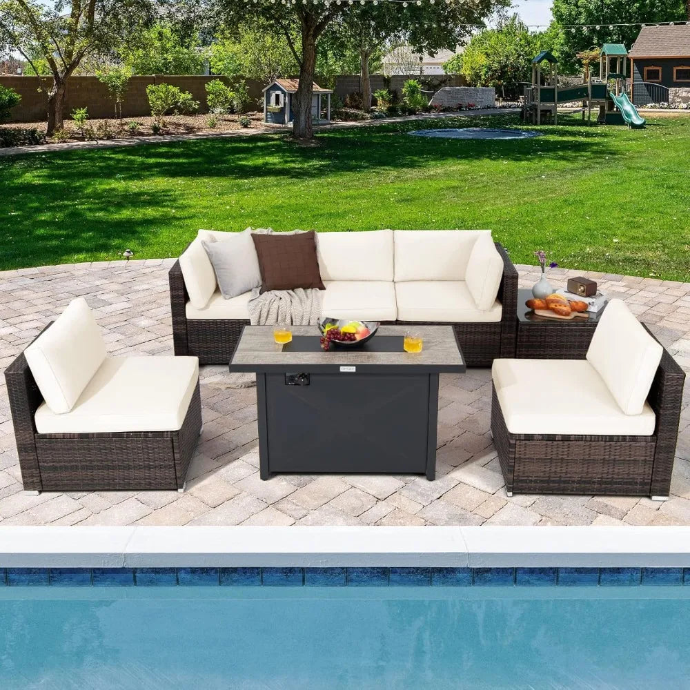 Monterey 7-Piece Patio Lounge Set with Fire Pit Table
