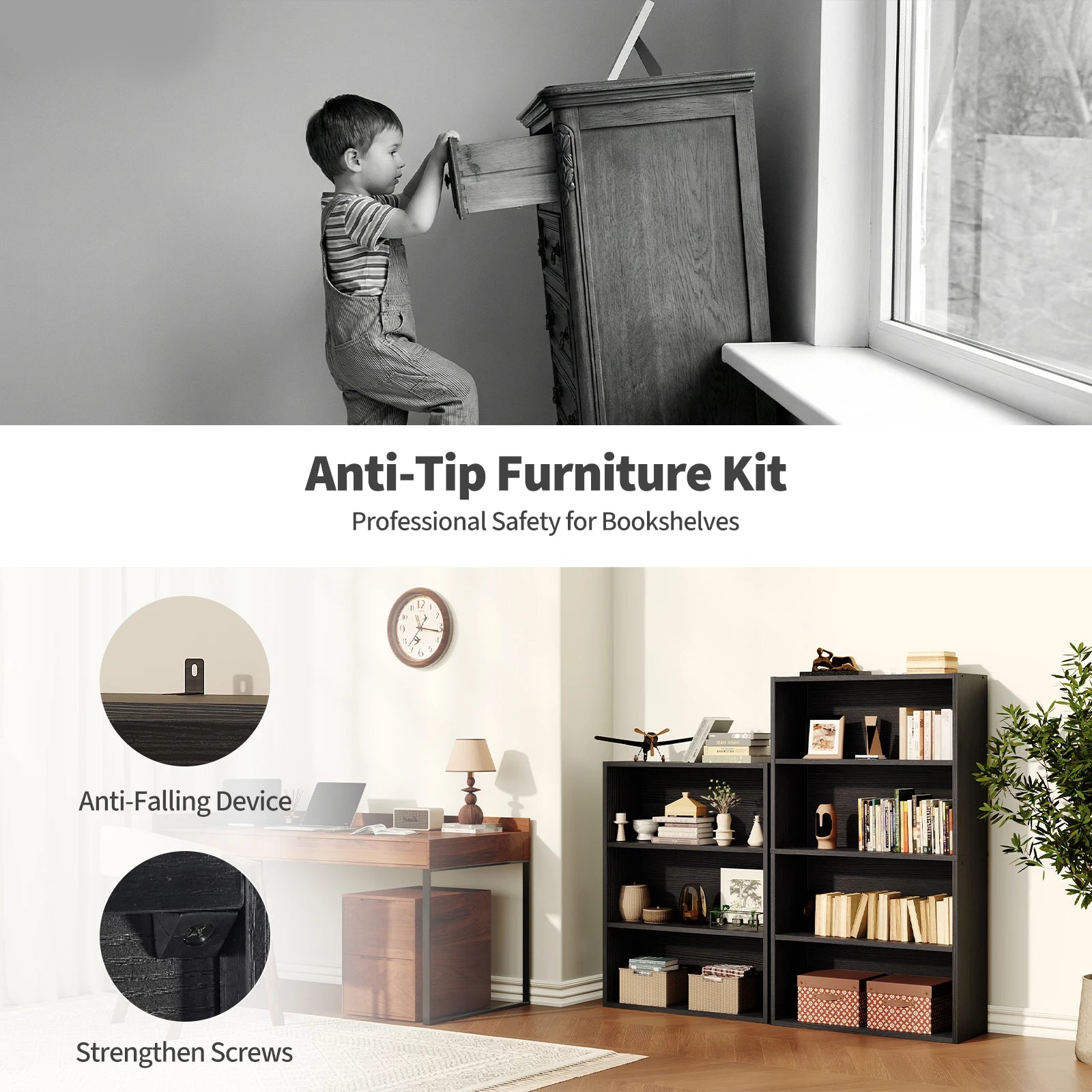 Heritage Essentials 4-Tier Wooden Bookcase & Open Storage Shelf