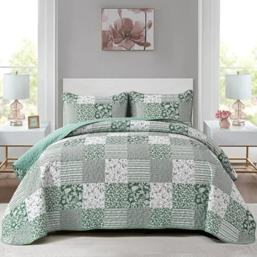 Haven Meadow Boho Floral Quilt Set – 3 Piece