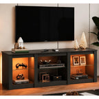 58" Wooden Modern LED TV Console With RGB Lights & Adjustable Glass Shelves Fits 65/70 Inch TV, Custom