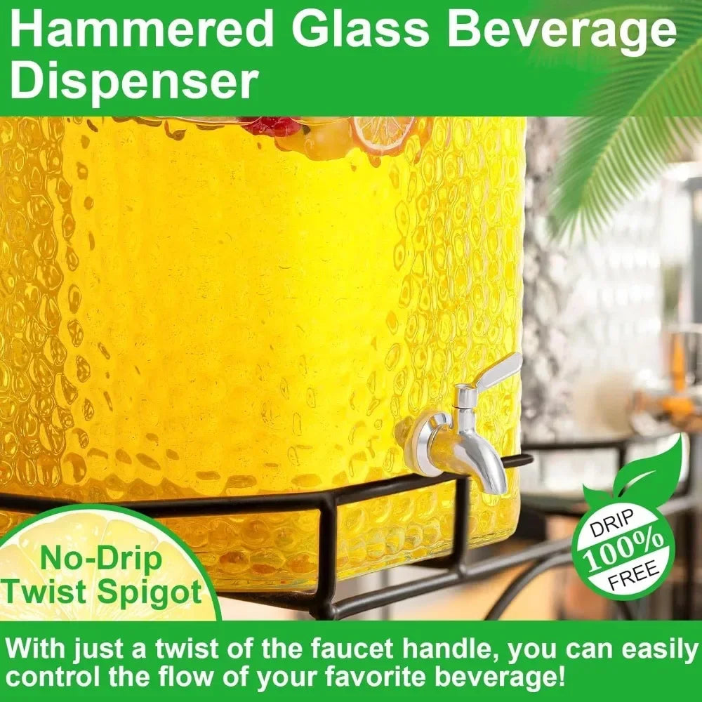 Haven Ridge Estate Hammered Glass Beverage Dispenser Set – 5 Gallon (Set of 2)