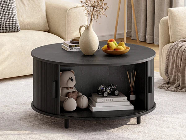 Oakridge Fluted Round Coffee Table with Hidden Storage