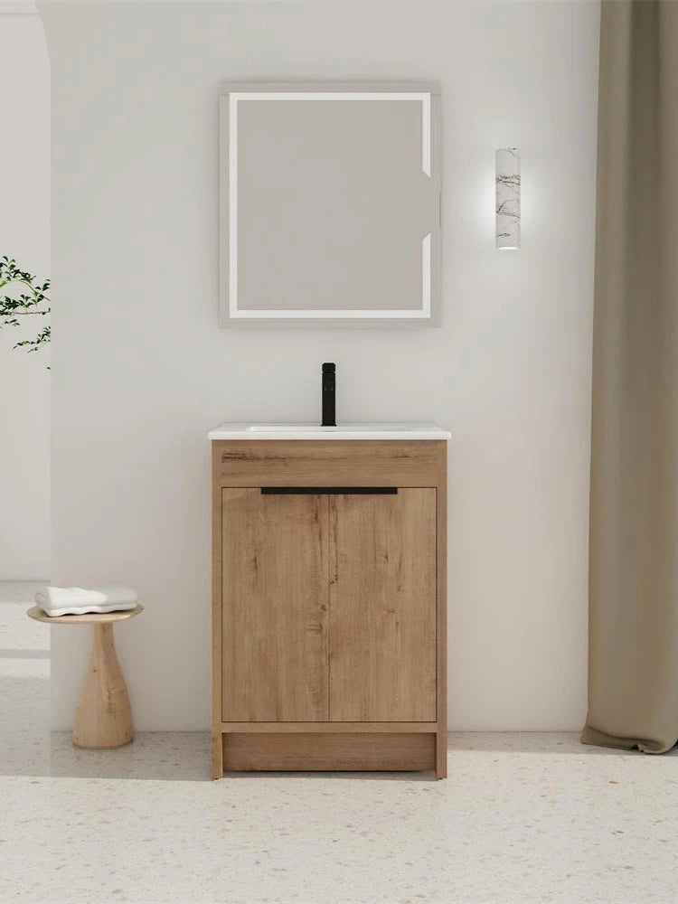 24" Freestanding Bathroom Vanity with White Ceramic Sink & 2 Soft-Close Cabinet Doors