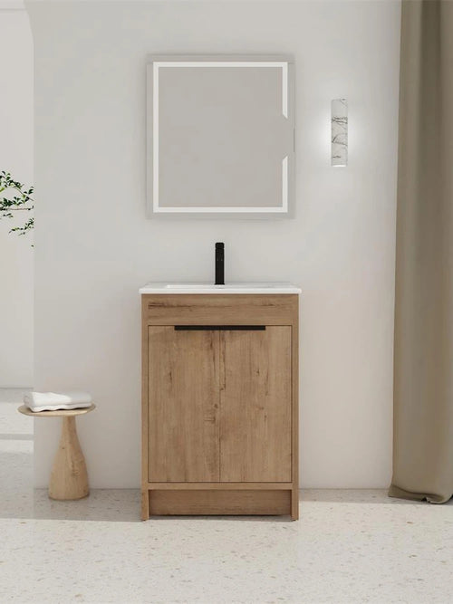 24" Freestanding Bathroom Vanity with White Ceramic Sink & 2 Soft-Close Cabinet Doors