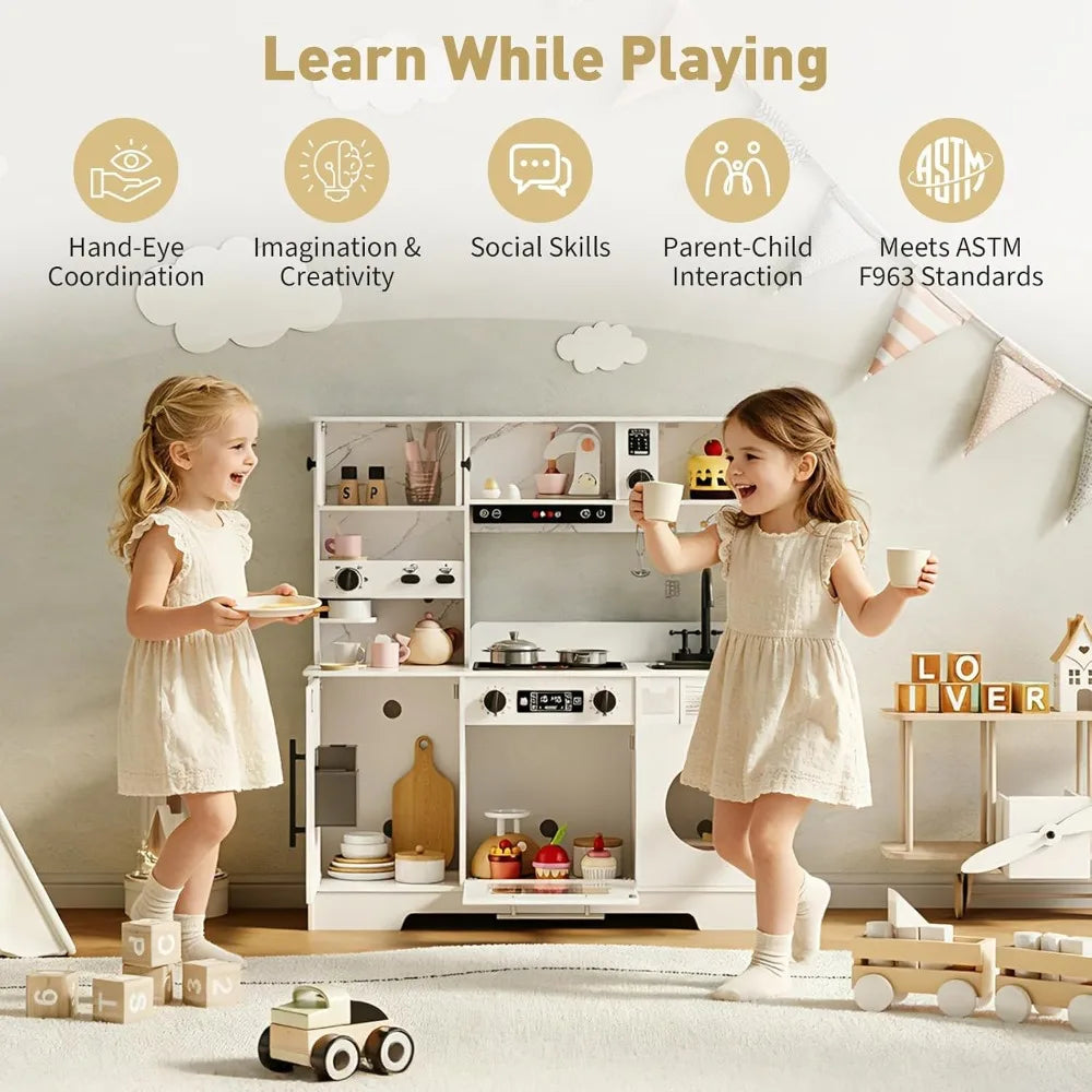 8-in-1 Wooden Kids Play Kitchen with Lights & Sounds