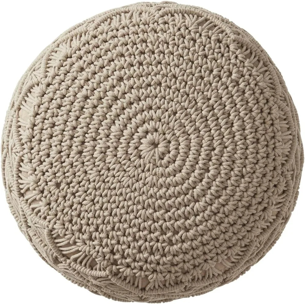Willow Knit Boho Cotton Pouf Ottoman