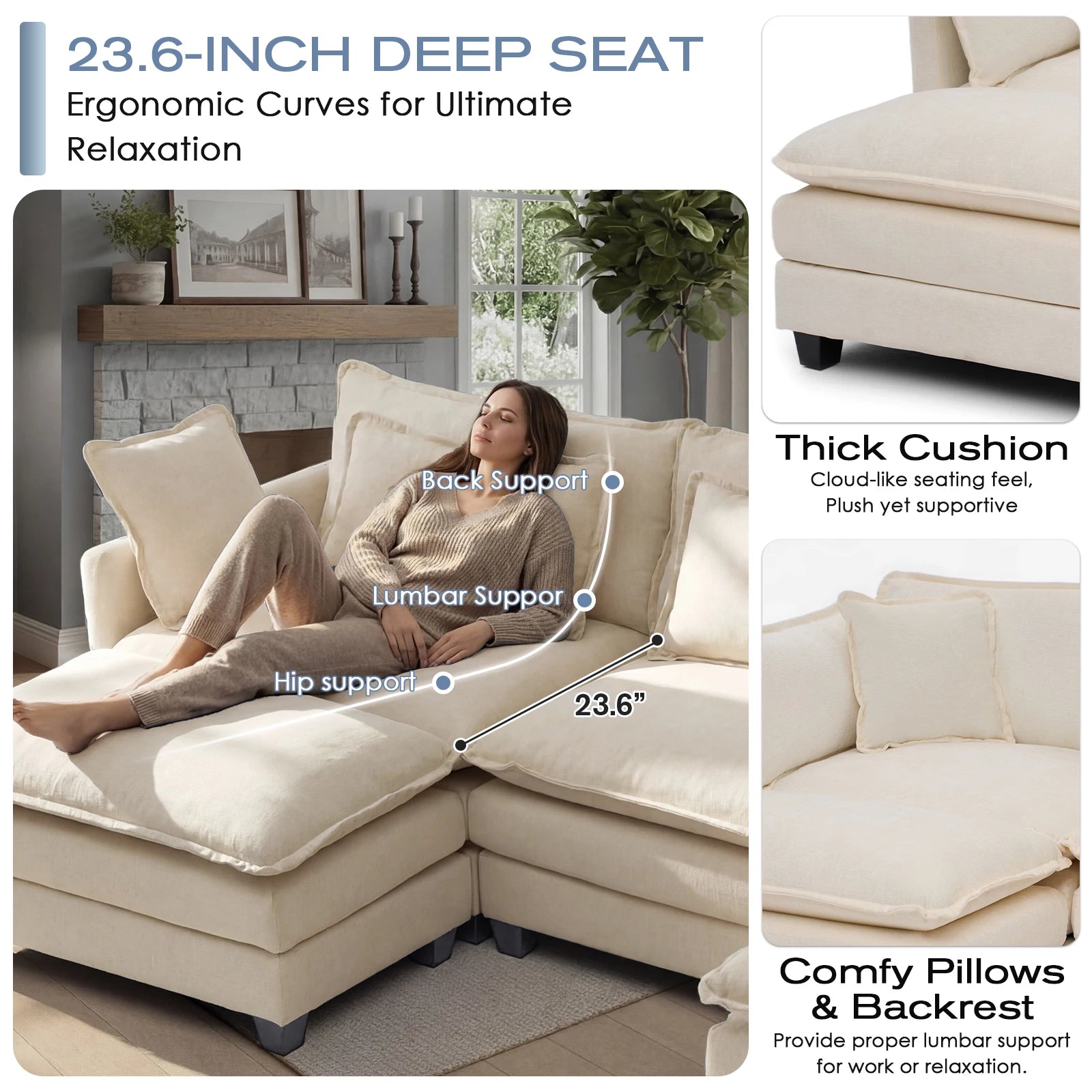 Modular Cloud Sectional Sofa with Ottoman