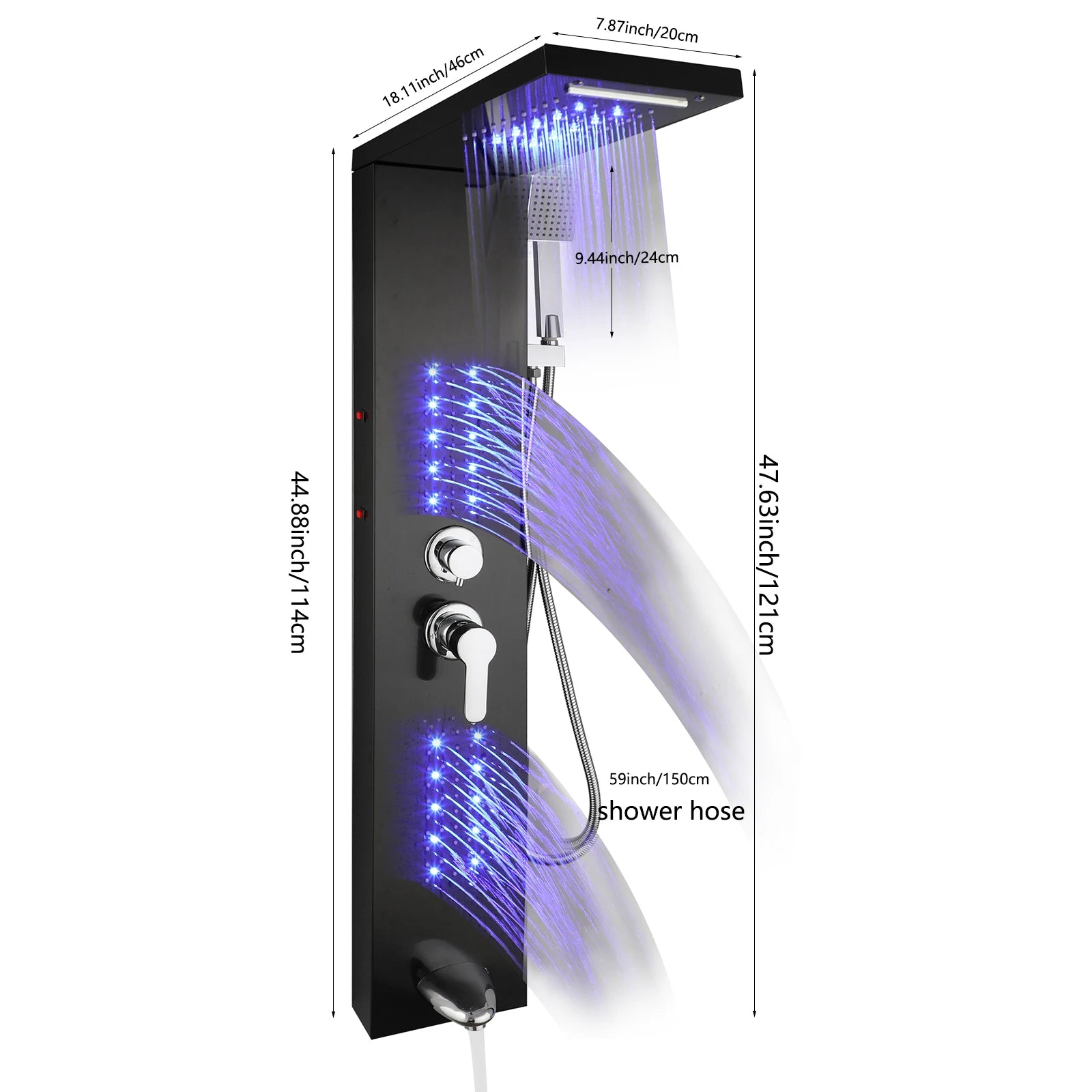 Shower Panel Tower with Rainfall, Waterfall & Massage Jets