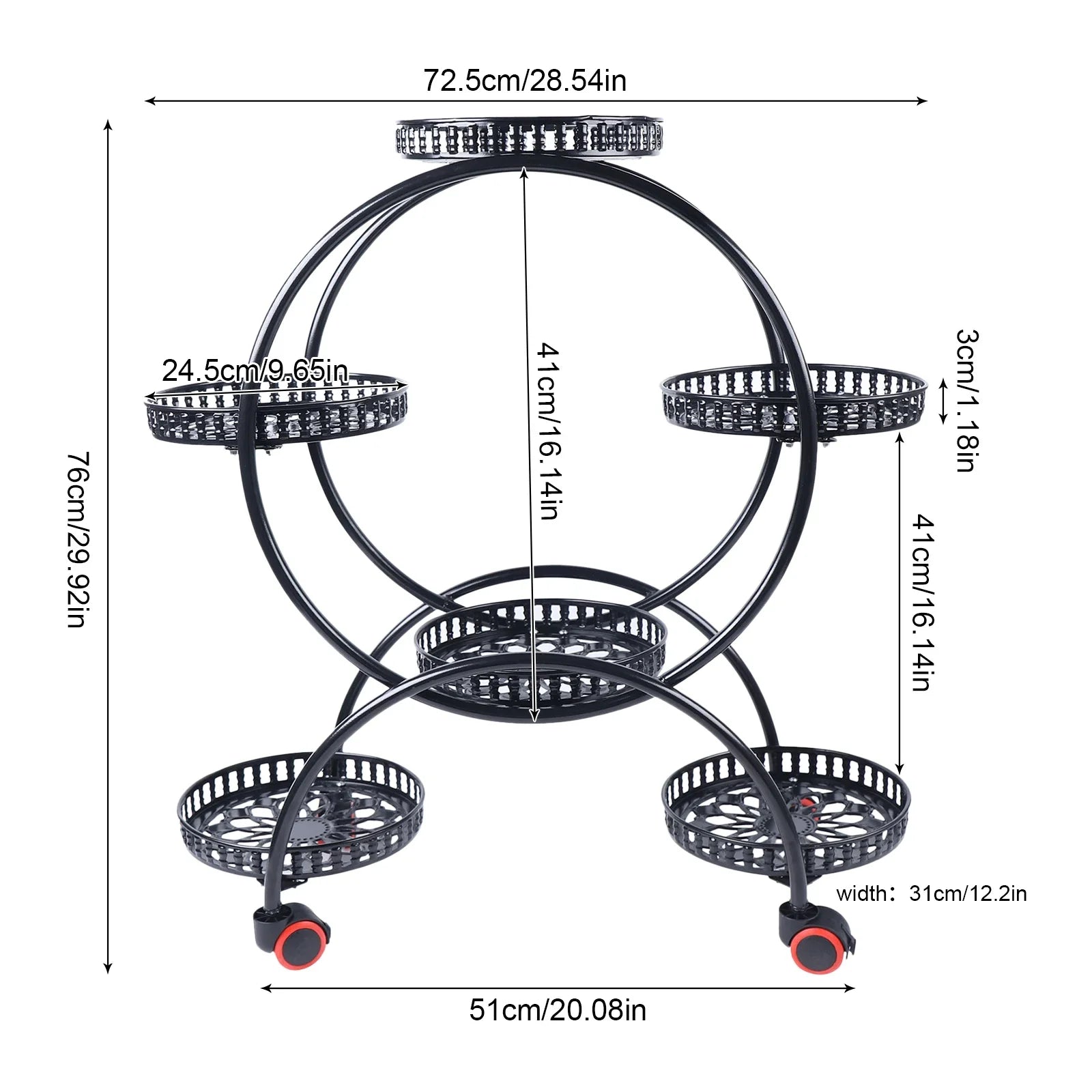 HavenHarbor 6-Pot Rolling Metal Plant Stand – Indoor & Outdoor Multi-Tier Flower Display Rack