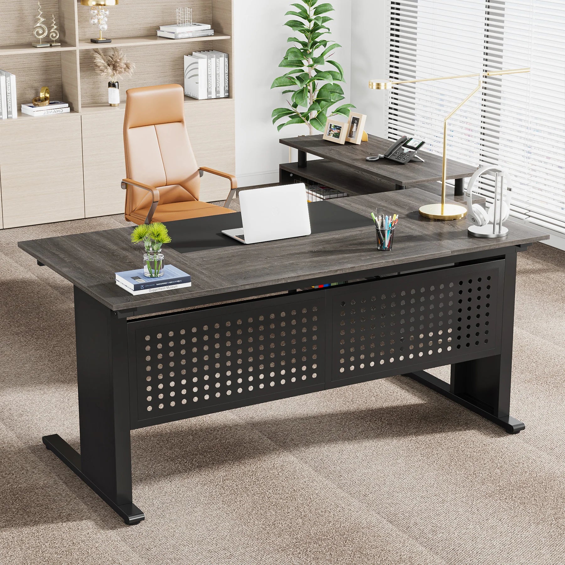 Summit Executive 63" L-Shaped Office Desk with File Cabinet & Storage