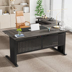 L-Shaped Executive Desk with File Cabinet & Storage