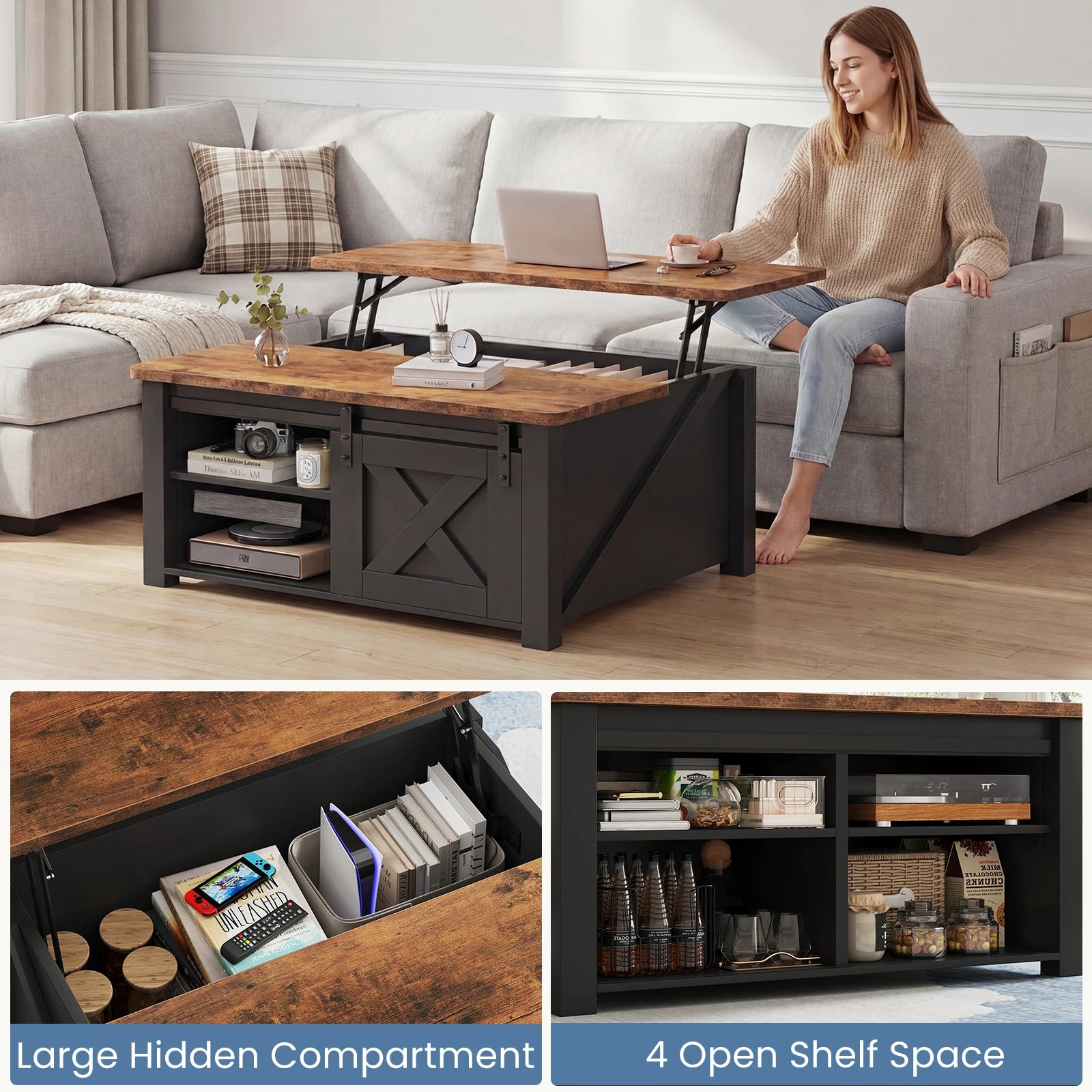 Heritage Lift-Top Coffee Table with Hidden Storage