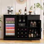 Fluted Coffee & Wine Bar Cabinet with 92L Mini Fridge, Wine Rack & Stemware Storage