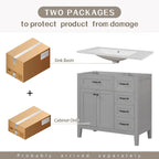 36" Grey Bathroom Vanity with Sink and Drawers, Solid Frame MDF Cabinet