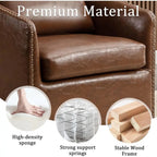360 Degree Swivel Accent Chair Set o Two with Plump Back Pillow, Waterproo Oil Waxed PU Leather Swivel Armchair with Rivets, Com