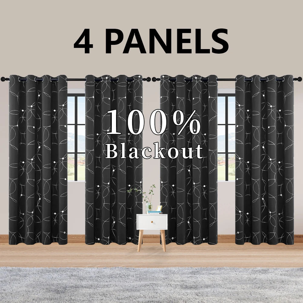 LunaShield Blackout Thermal Foil Grommet Curtain Panels – 4 Piece Set