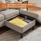Beige Sectional Sofa & Loveseat Set with Storage Ottoman