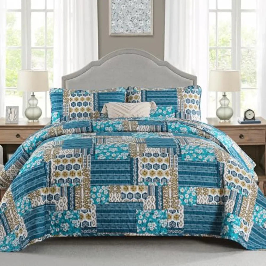 Haven Meadow Boho Floral Quilt Set – 3 Piece