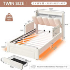 Twin Velvet LED Platform Bed with Storage & Guardrails
