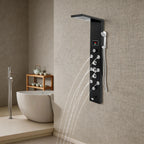 6-Function LED Shower Panel Tower with 8 Massage Jets – Black