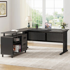 L-Shaped Executive Desk with File Cabinet & Storage