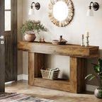 Tribesigns 160 cm Console Table, Farmhouse 2-Tier Entryway Table with U-Shaped Base, Narrow Wood Sofa Table Behind Couch Table