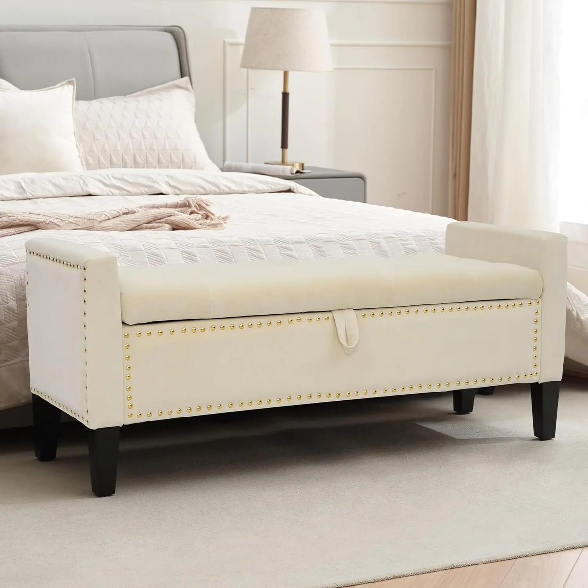 Velvet Storage Ottoman Bench, 45'' Upholstered Button Tufted End of Bed Bench, Modern Storage Bench for Bedroom,, Customized