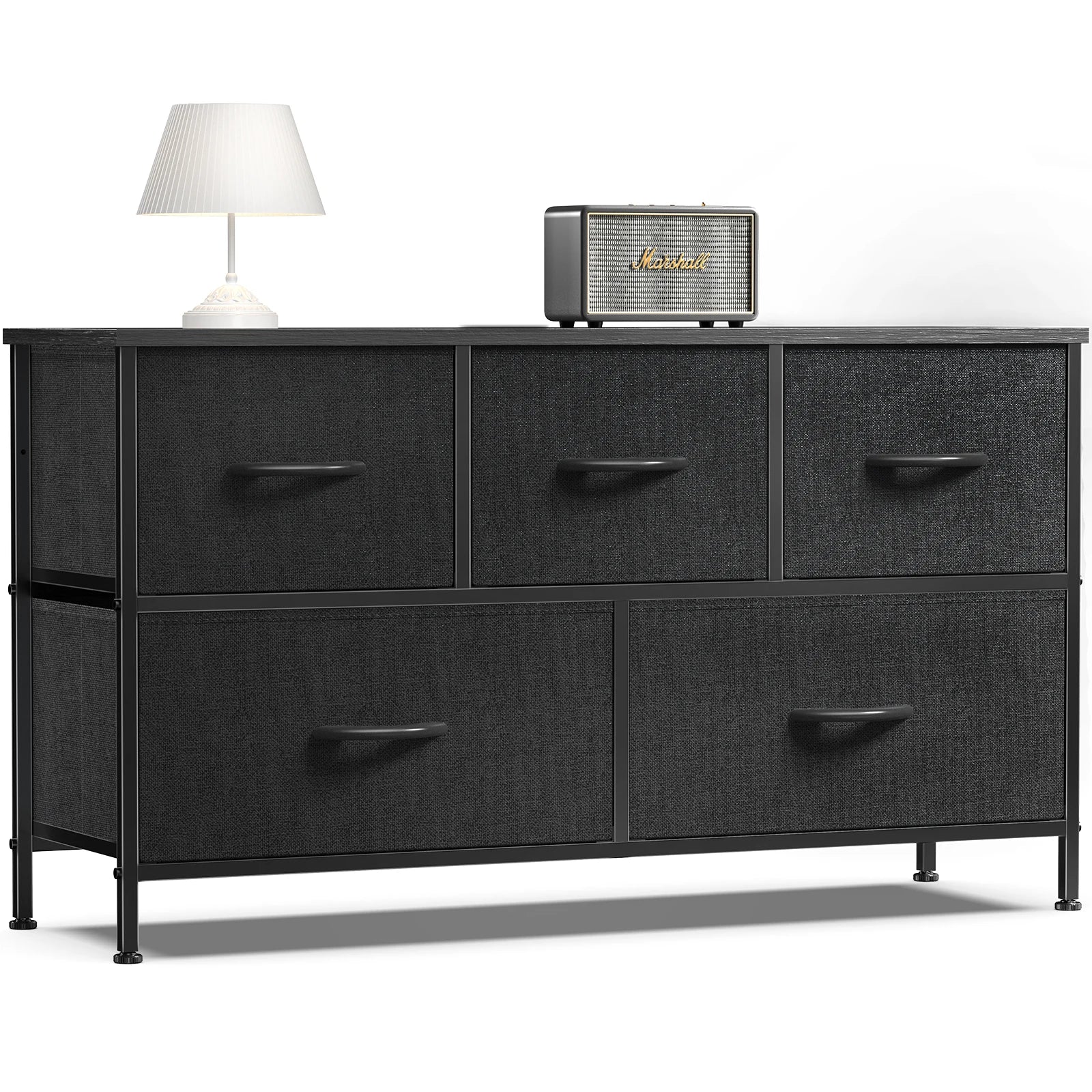 HavenNest Elite 5-Drawer Fabric Storage Dresser with Display Shelf