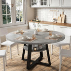 Farmhouse Round Dining Table with Open Storage Shelf & Reinforced Metal Cross Base