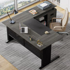L-Shaped Executive Desk with File Cabinet & Storage