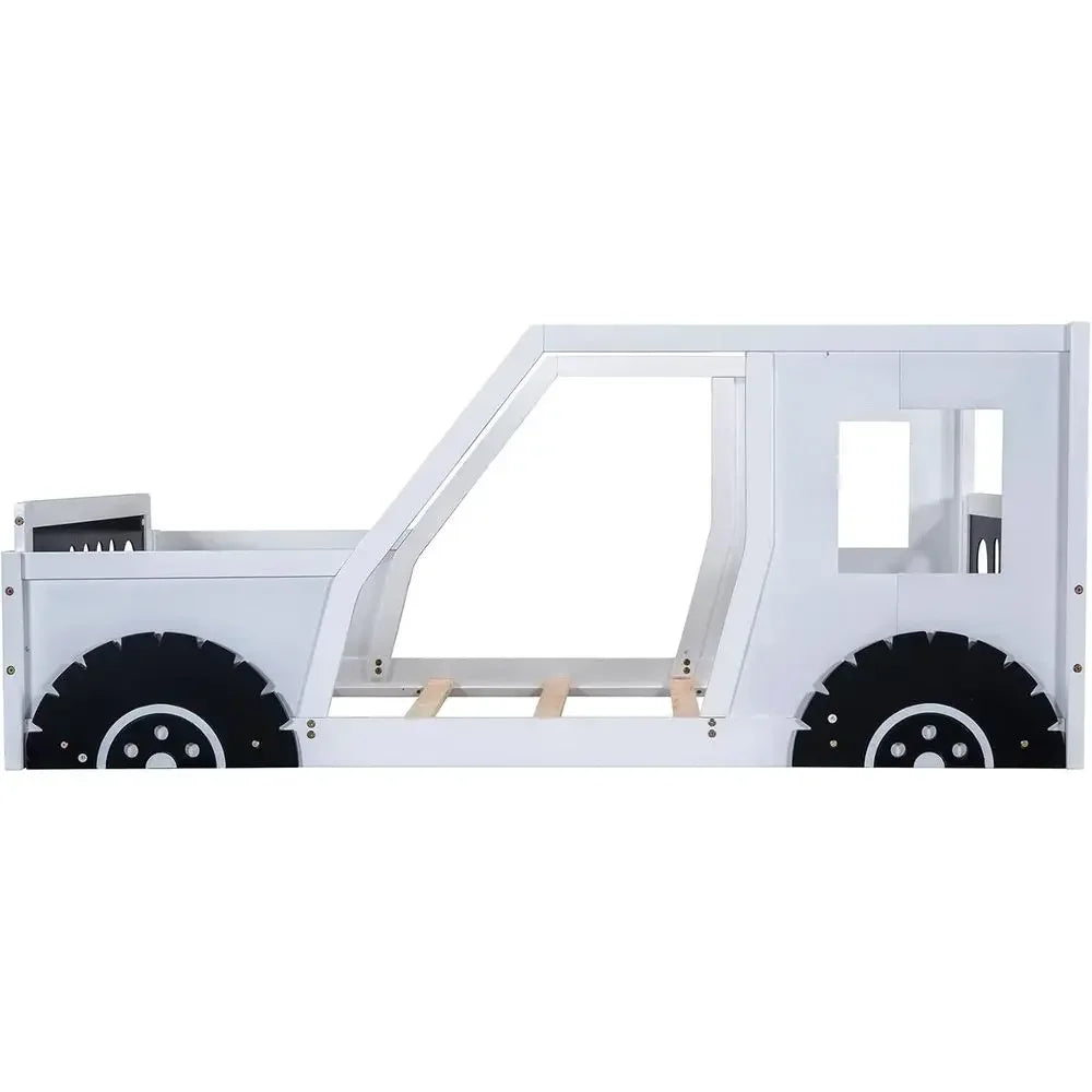 Twin Car-Shaped Platform Bed with Guardrails