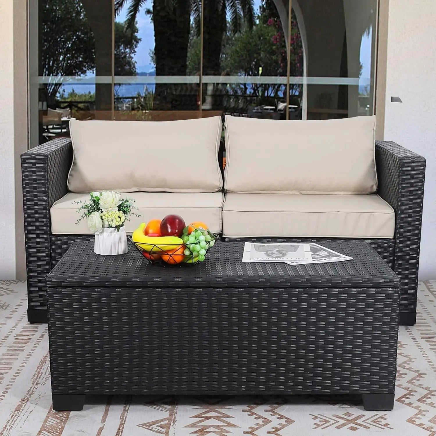 Woven Patio Coffee Table with Hidden Storage