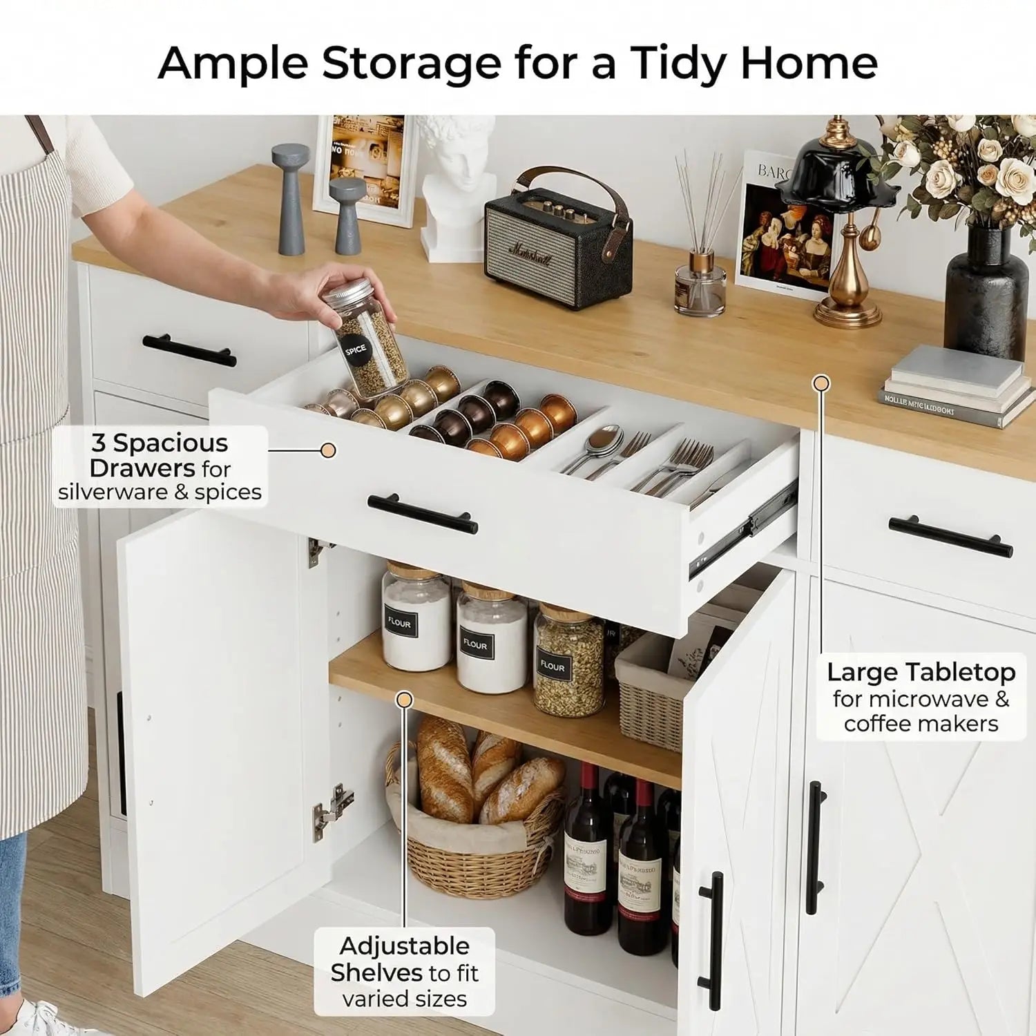 Haven Ridge Heritage Farmhouse Buffet Cabinet – 4 Door, 3 Drawer