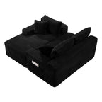 94.5" U-Shaped Sectional Sofa with Deep Seat, No Assembly Modular Cloud Couch in Corduroy Fabric with Ottoman, Space-Saving Sleeper for Living Room Bedroom Apartment, Black