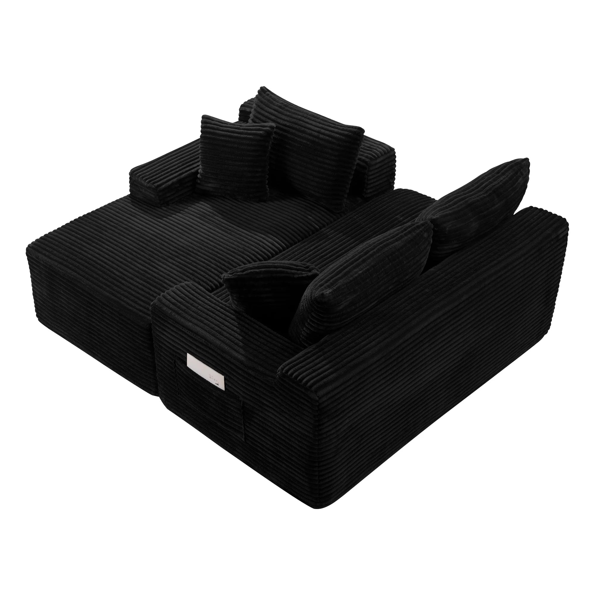 94.5" U-Shaped Sectional Sofa with Deep Seat, No Assembly Modular Cloud Couch in Corduroy Fabric with Ottoman, Space-Saving Sleeper for Living Room Bedroom Apartment, Black