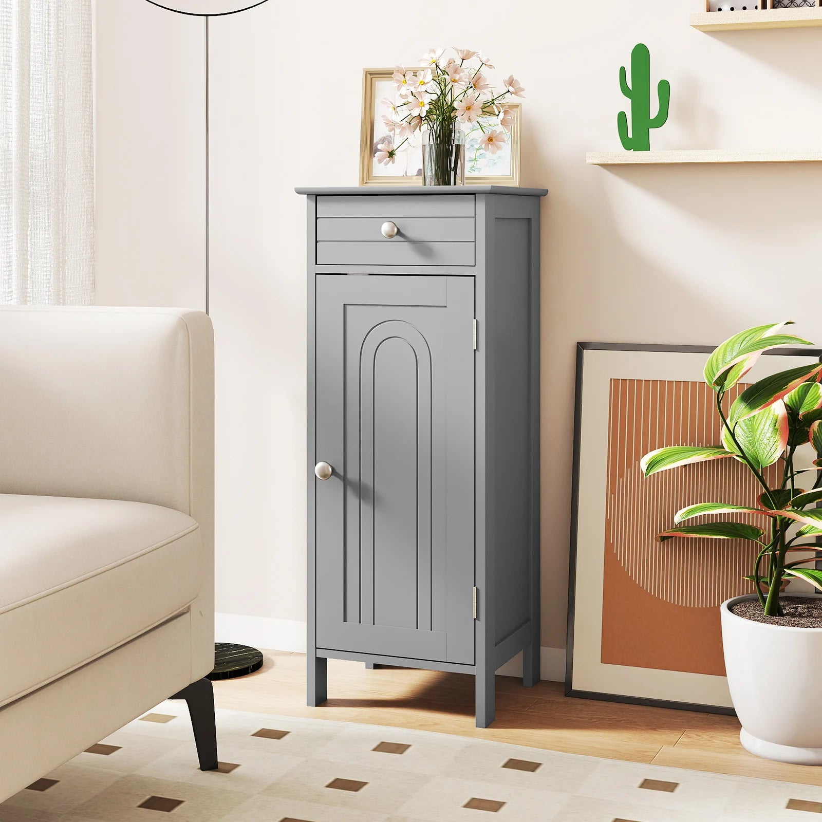 HavenHarbor Slim Bathroom Storage Cabinet with Drawer & Adjustable Shelves