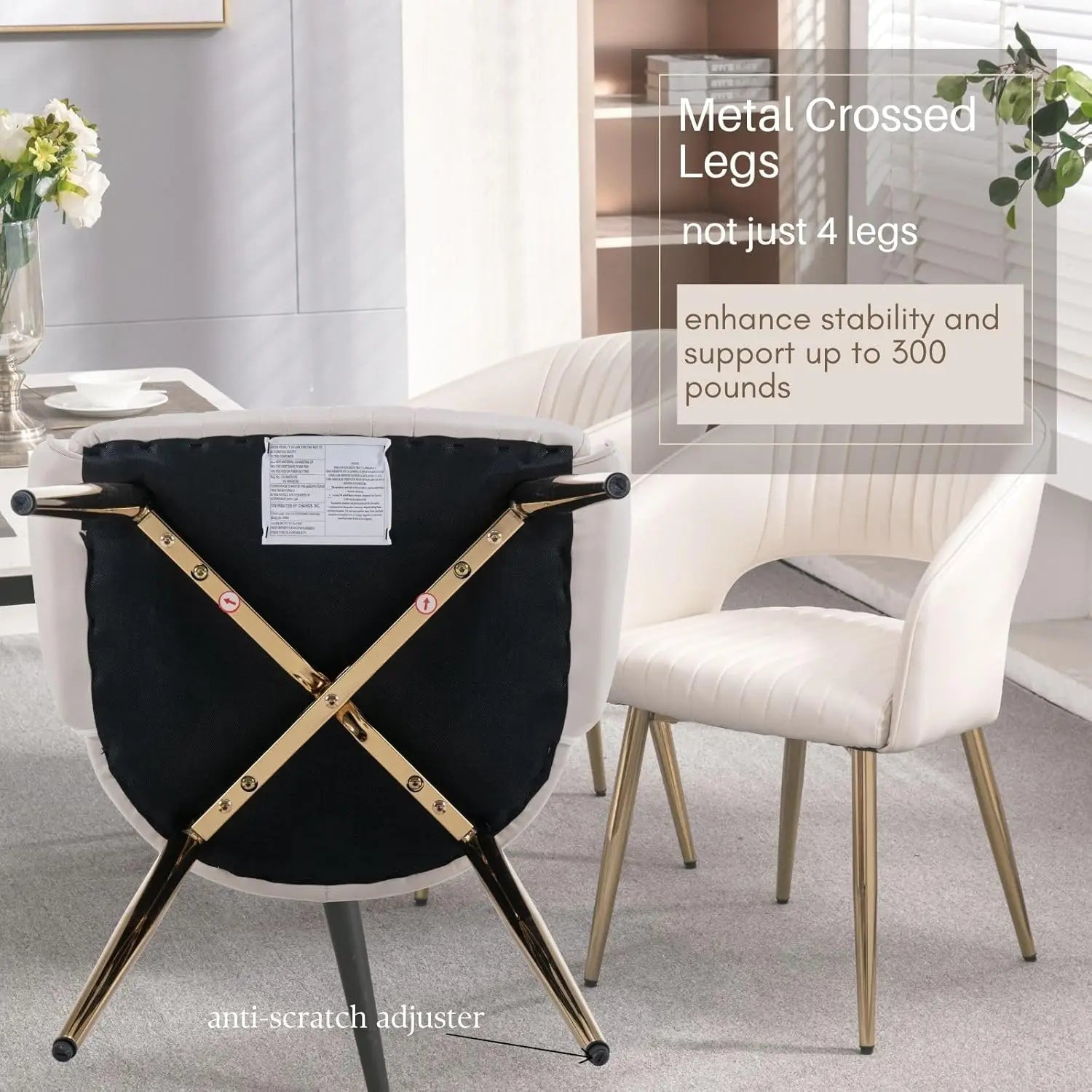 Luxe Haven Cream Faux Leather Dining Chairs with Gold Legs