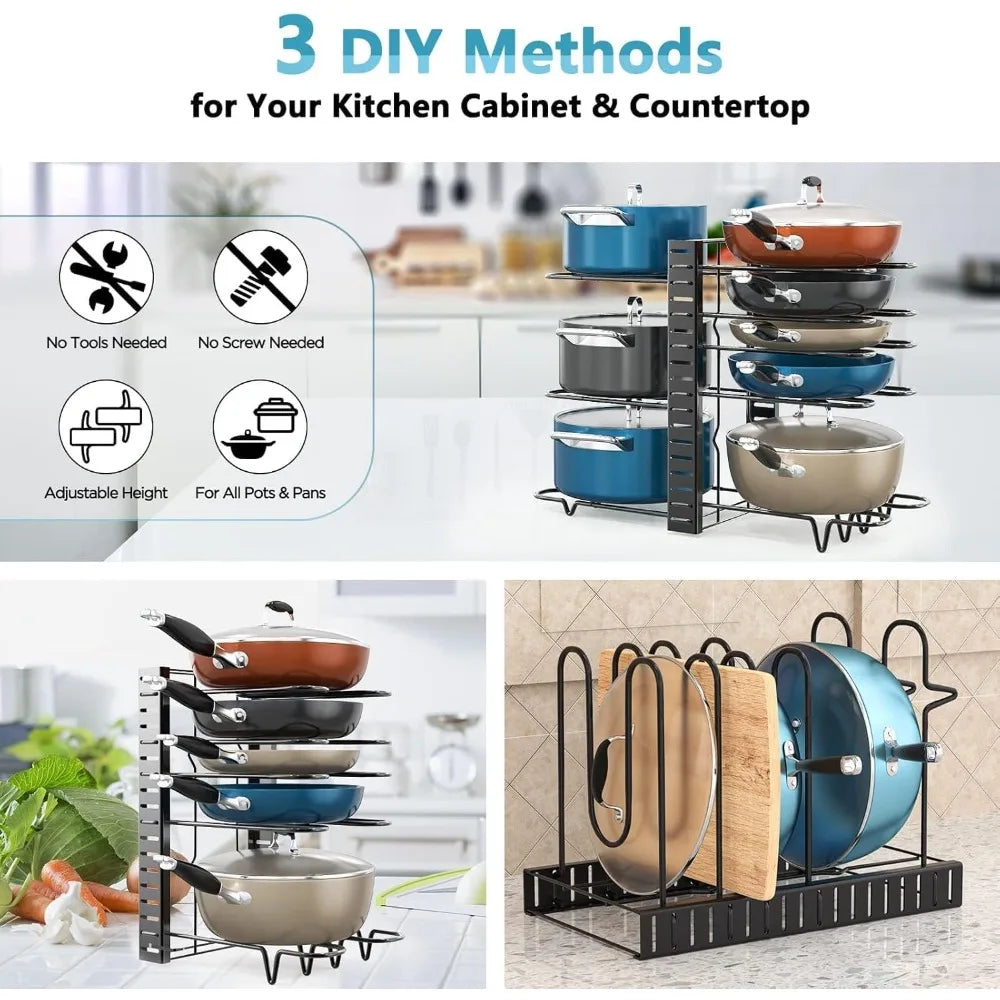 8-Tier Adjustable Pots & Pans Organizer Rack