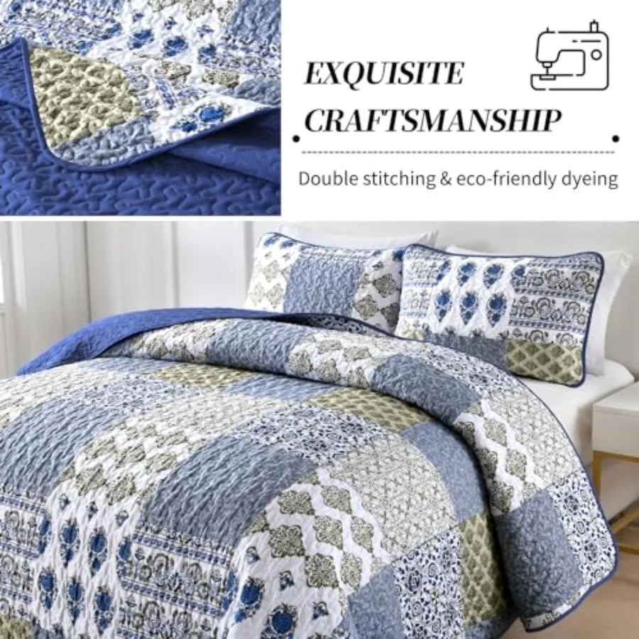 Haven Meadow Boho Floral Quilt Set – 3 Piece
